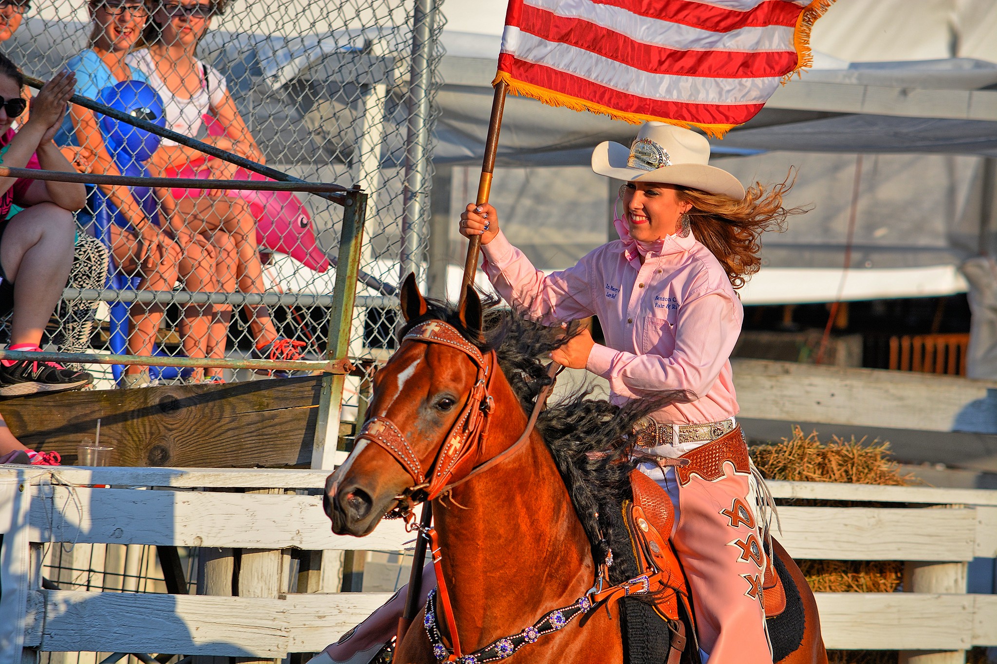 Benton County Fair & Rodeo Queen carrying the American flag - 2014
