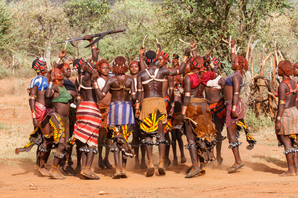 Hamar ladies in their village during a bull jump ceremony