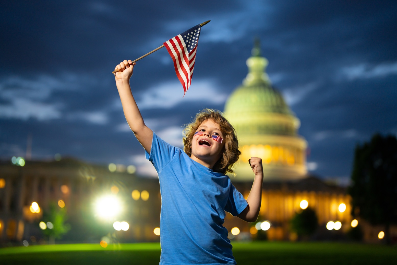 USA kid celebrate independence day 4th of July.