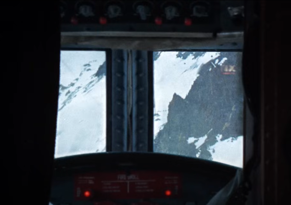 Screenshot of cocpit of the plane - from Society of the Snow (2023)