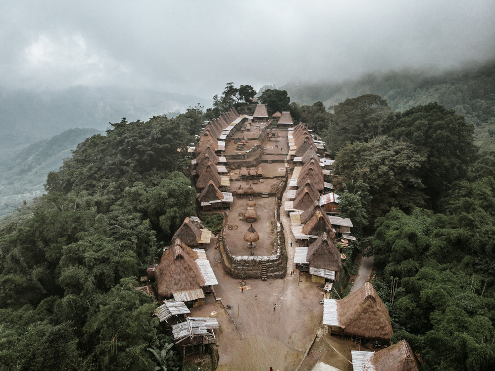 A foggy morning on the ancient Bena Village