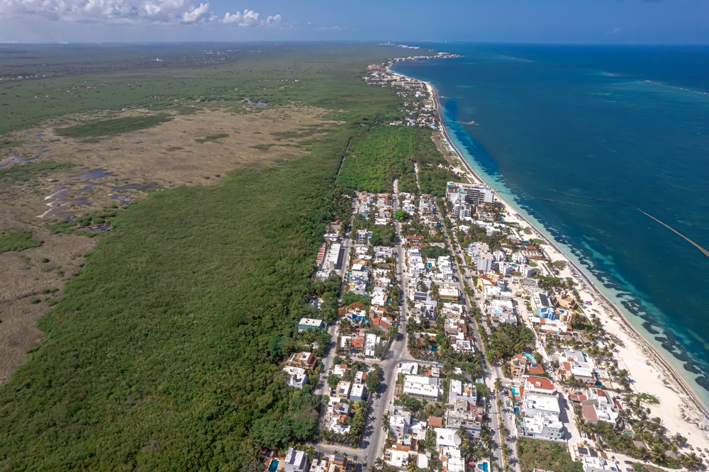 Drone view of Puerto Morelos in Mexico