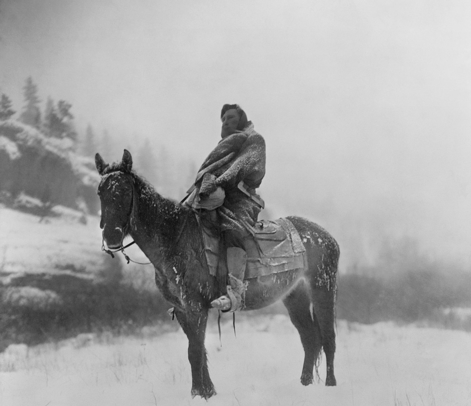 The Scout In Winter, Crow, 1908, Edward S. Curtis