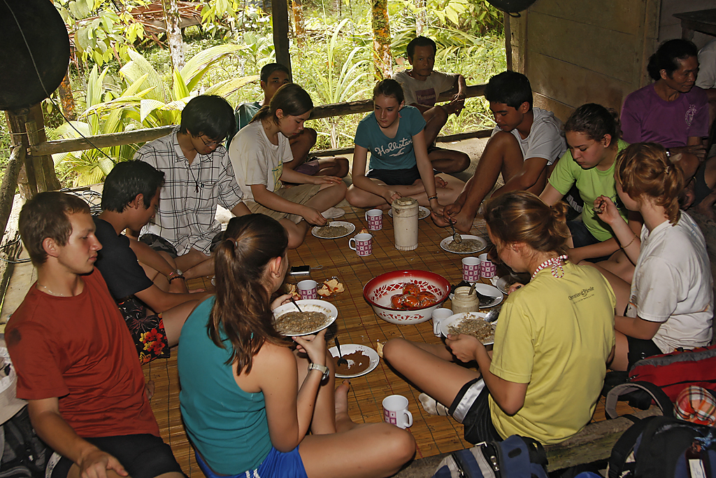 Tourists in Mentawai village