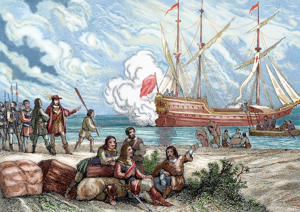 Landing of Pedro de Valdivia on the coast