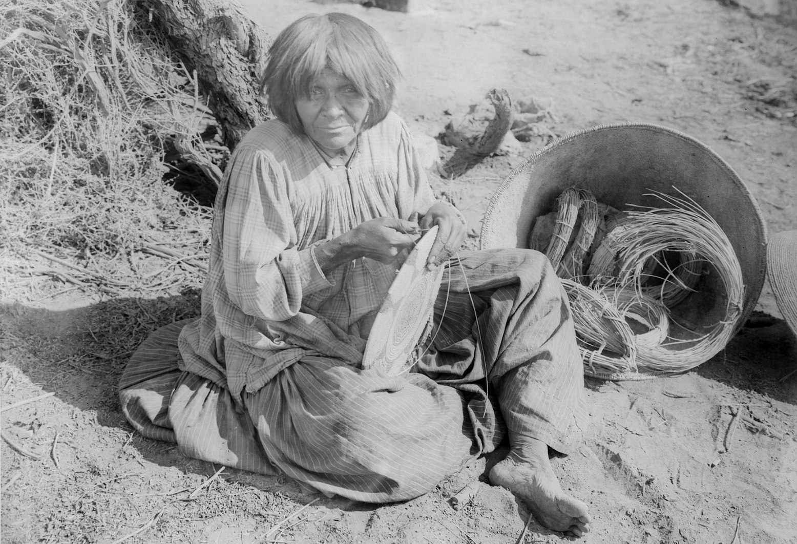 Apache Indian Woman Making Baskets