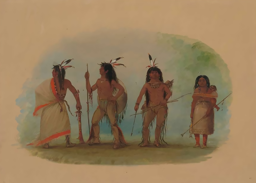 Four Apache Indians in traditional clothes