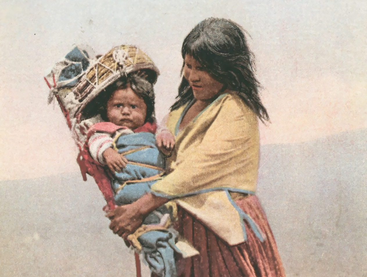 Cute Little Apache  Indian child and mother
