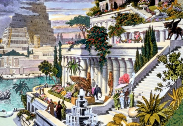 Hand Colored engraving Hanging Gardens Of Babylon