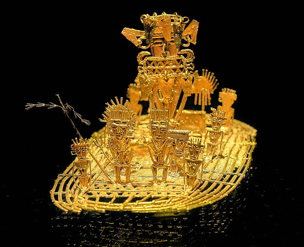 Muisca raft made of gold was found in Pasca it is associated with the legend of El Dorado