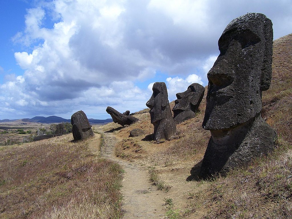 Landscape Photo of the Moai Statues, monolithic human figures on Easter Island