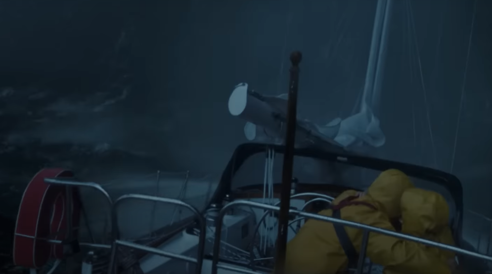 Two people in a boat hurricane