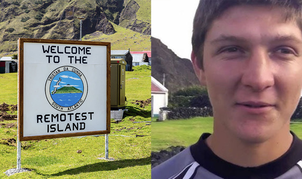 Island sign and island resident split image