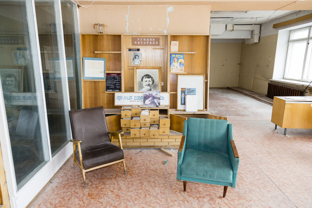 Inside of Library at the abandoned Russian arctic settlement Pyramiden