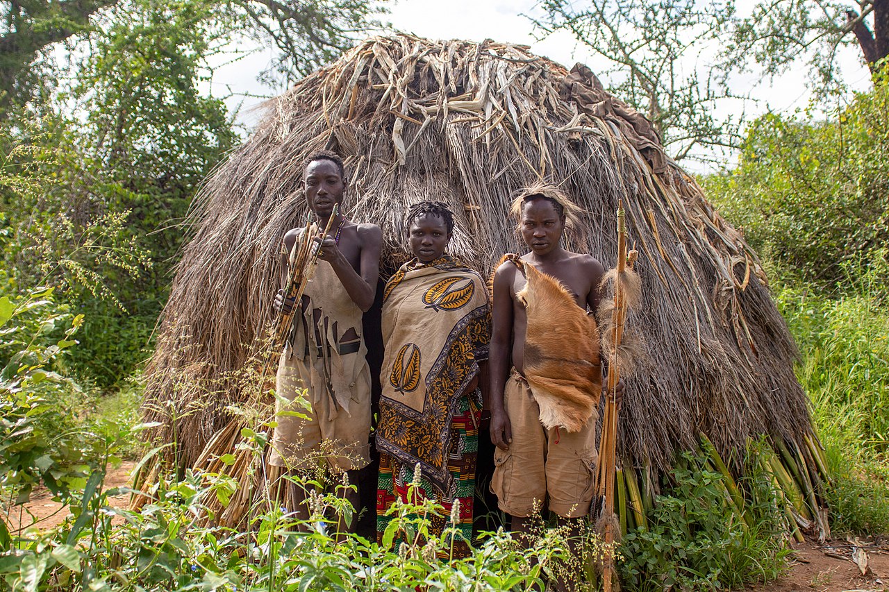 Hadzabe family outside their home - 2022