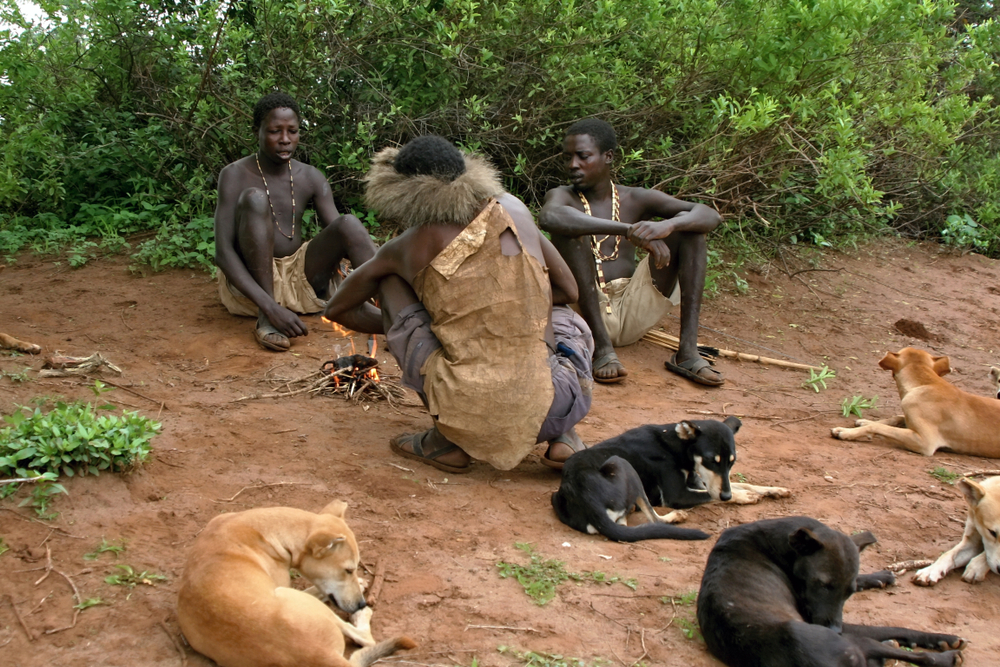 People of Hadzabe tribe. 9th March 2006. Near Lake Eyasi. Tanzania. Africa.