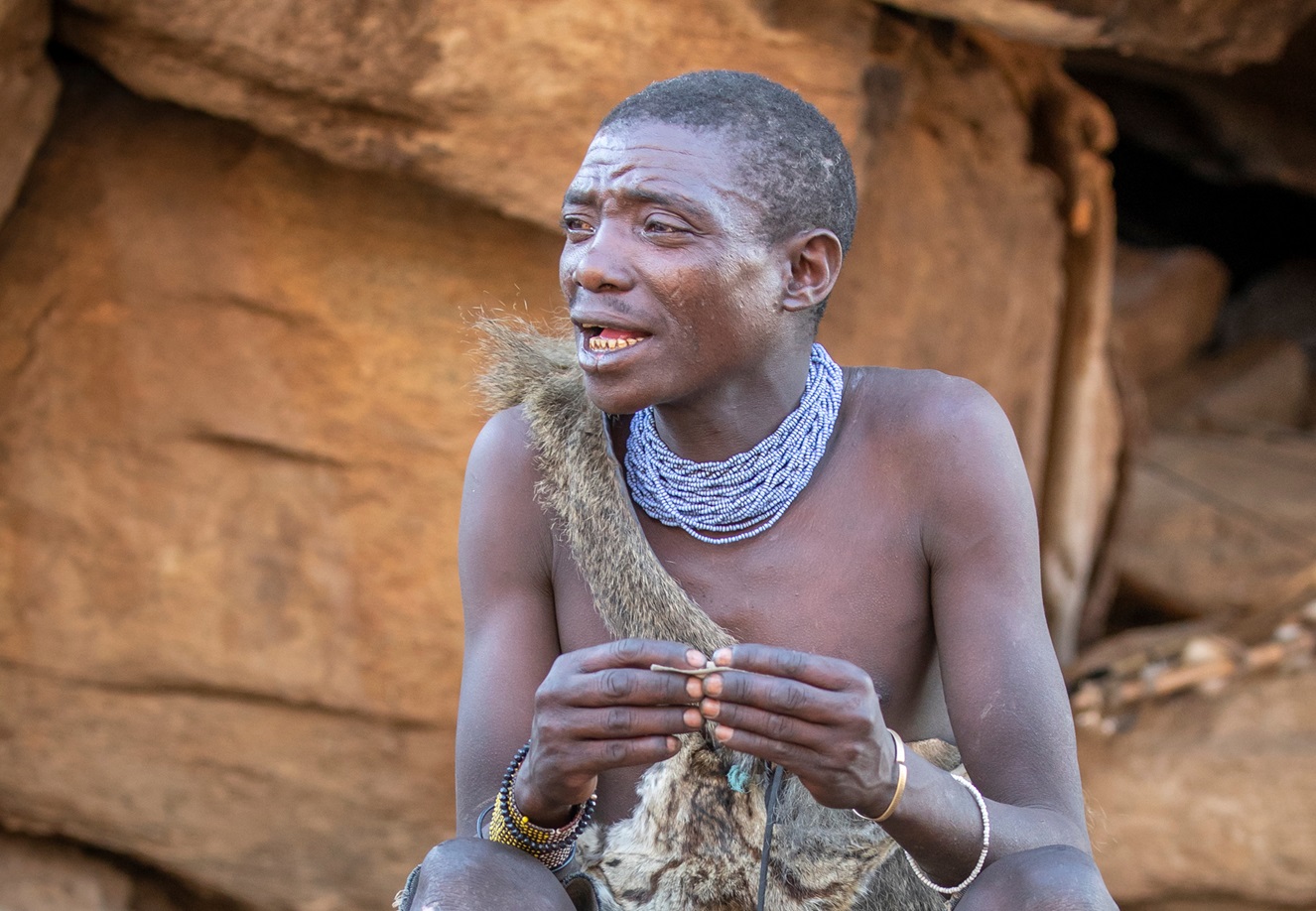 Hadzabe man resting in a cave - 2019