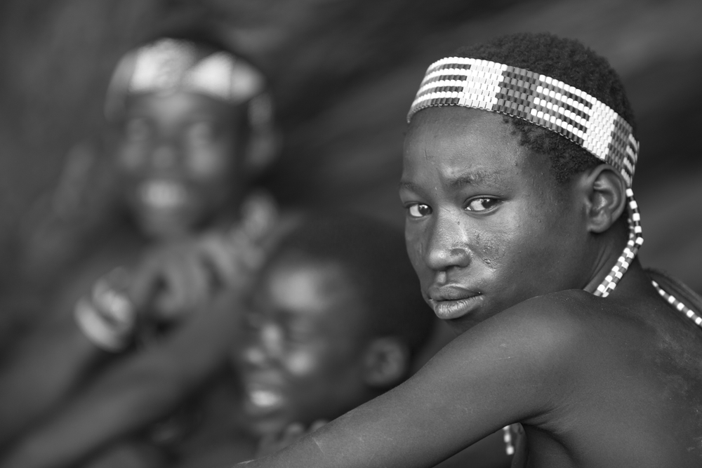 Portrait of unidentified member of the Hadza tribe circa Feb 2013 in Lake Eyasi.