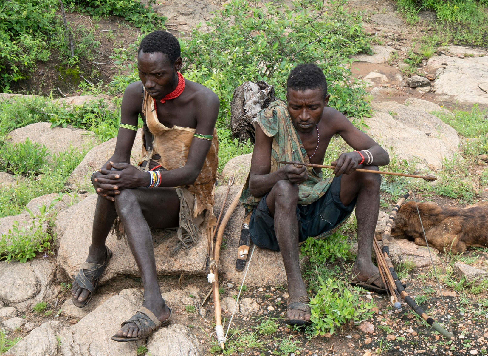 Hadzabe hunters are resting on a rock - 2020
