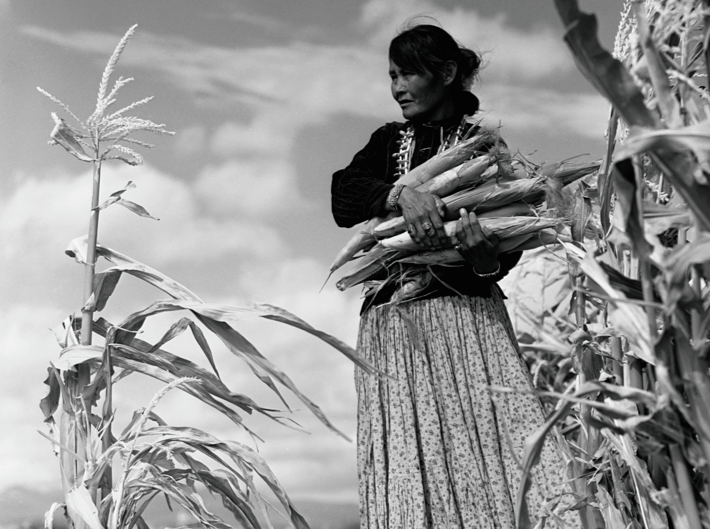 Navajo woman holding corn
