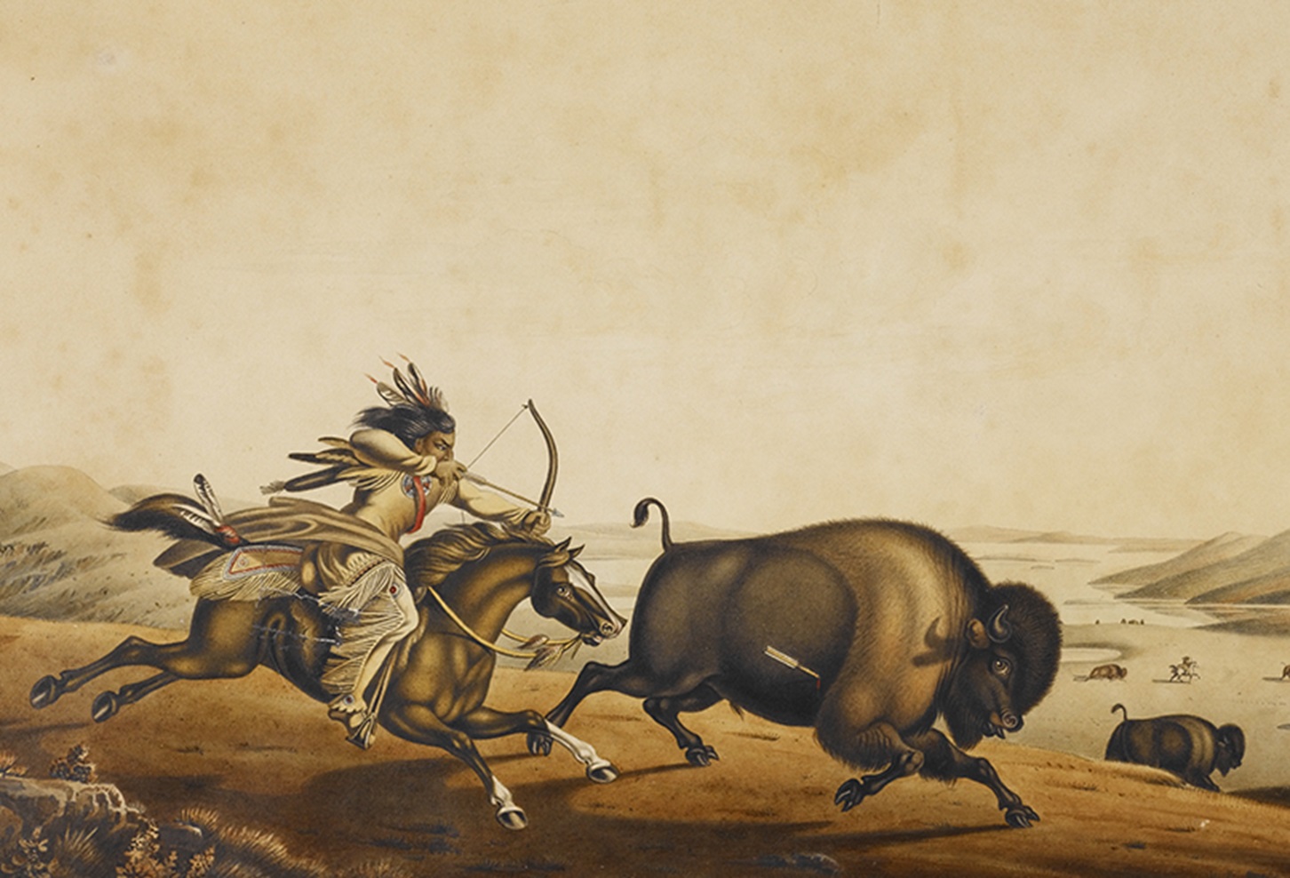 Buffalo Hunt Summer Scene Of An Assiniboine Indian Hunting On Horseback
