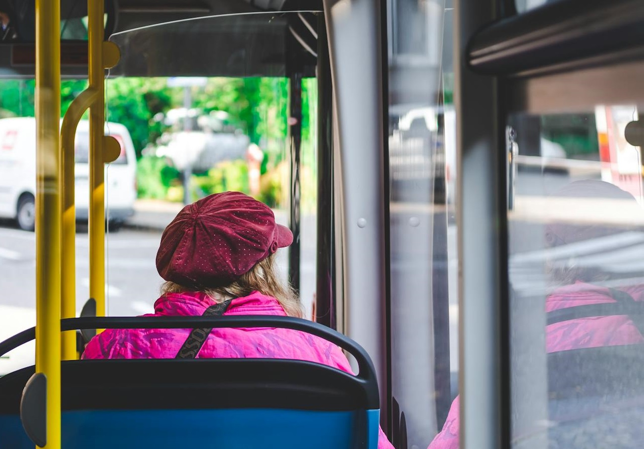 Girl traveling in the bus.