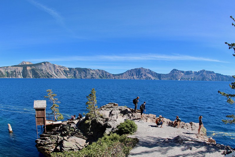 Tourists at Cleetwood Cove Trail, The base of the Crater Lake, Crater Lake National Park