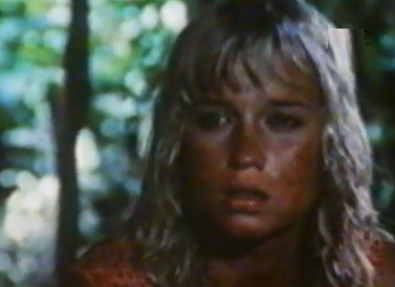 Screenshot of Susan Penhaligon as Juliane Koepcke looking sick - from Miracles Still Happen (1974)