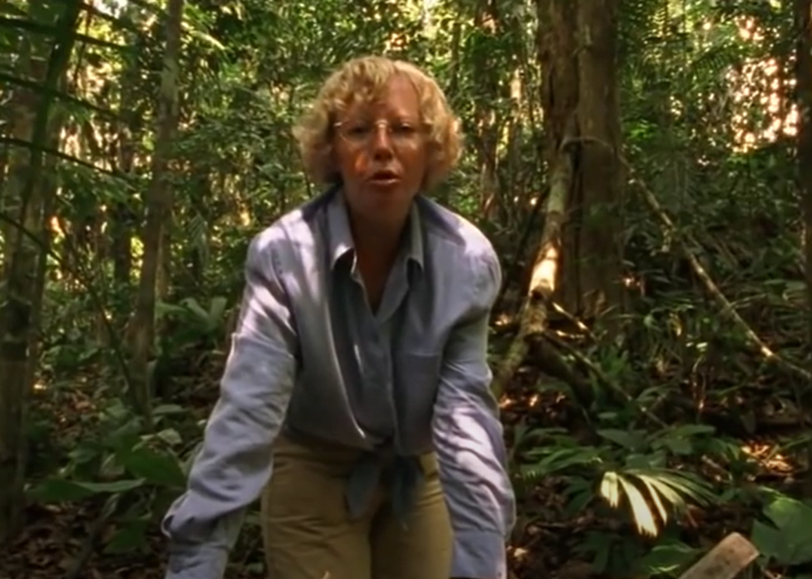Screenshot of Juliane Koepcke looking at camera - from Julianes Sturz in den Dschungel (1999)