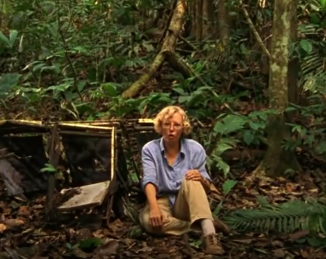 Screenshot of Juliane Koepcke looking at camera - from Julianes Sturz in den Dschungel (1999)