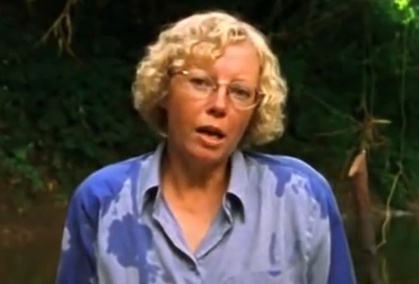 Screenshot of Juliane Koepcke looking at camera - from Julianes Sturz in den Dschungel (1999)