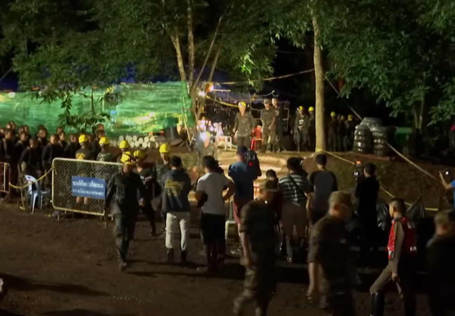 Screenshot of people outside the cave - from Thai Cave Rescue (Drain the Oceans) 2019
