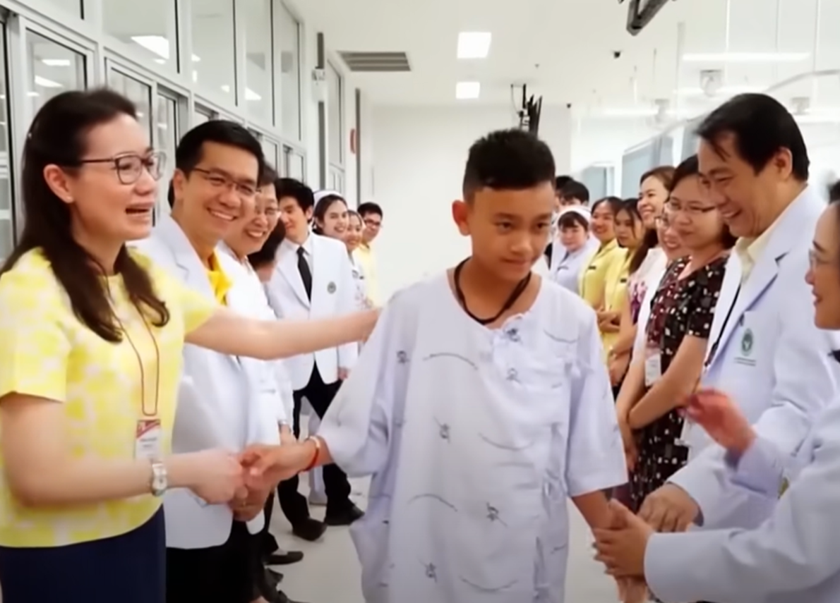 Screenshot of rescued kid in hospital - from Thai Cave Rescue (Drain the Oceans) 2019