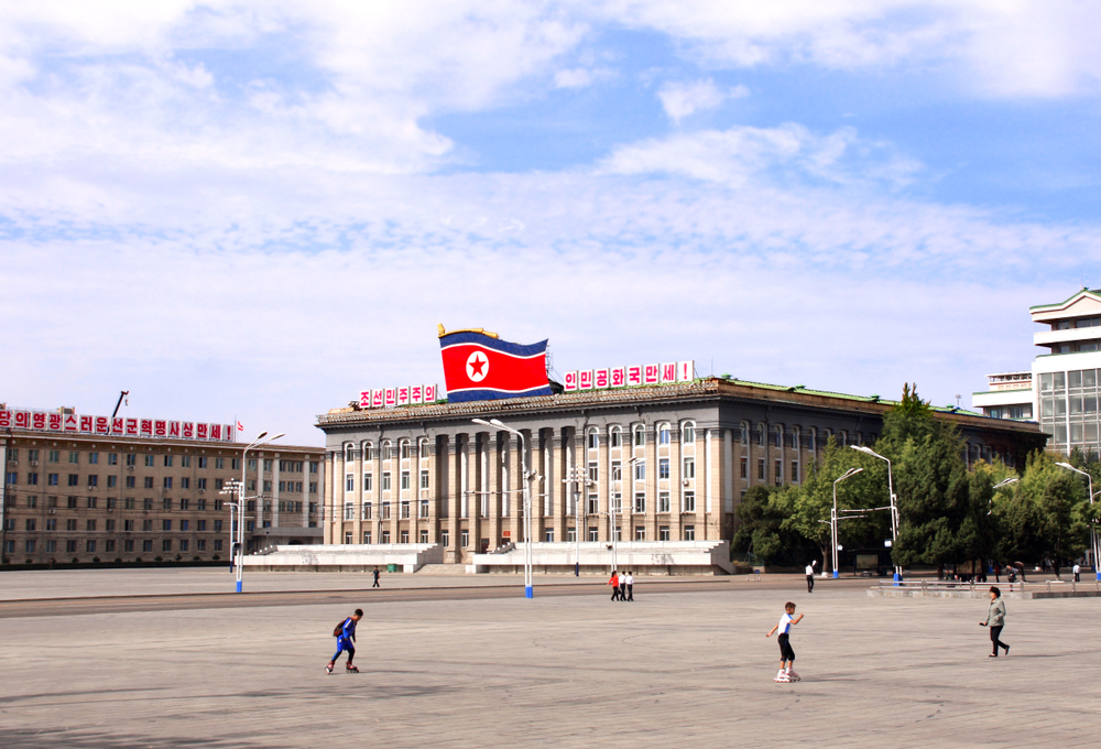 Boys ride rollerblades in North Korea