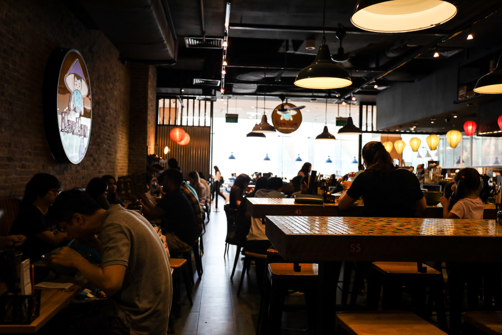 Diners are enjoying their meal at a restaurant.