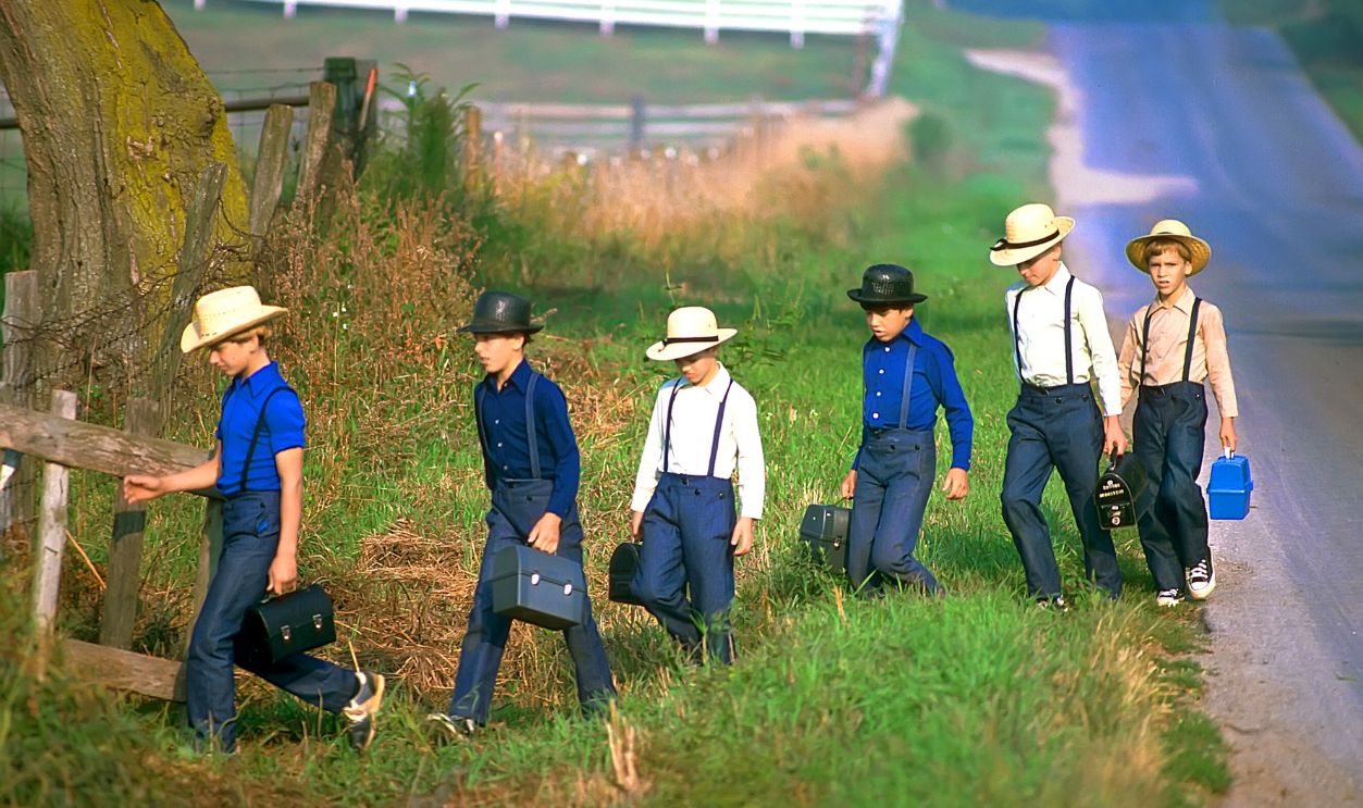 Amish boys walking