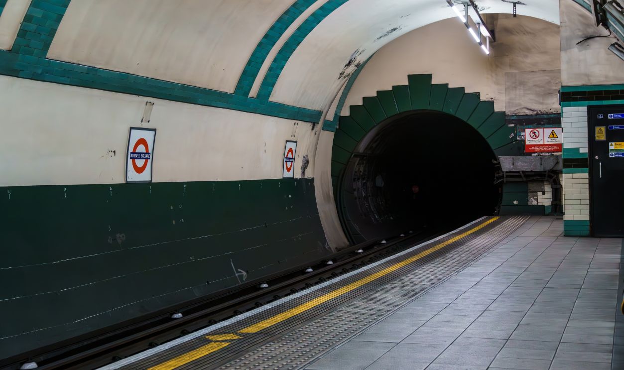London, UK - August 25, 2023: Russell Square underground station with no people