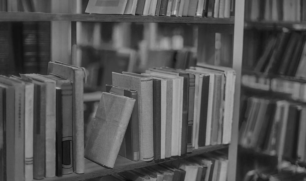 Many books on the shelves of a library