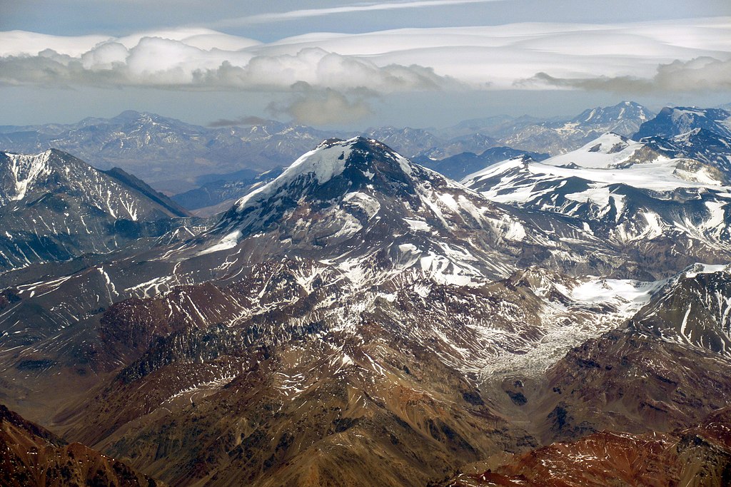 Aerial view of Tupungato volcano from Argentina.