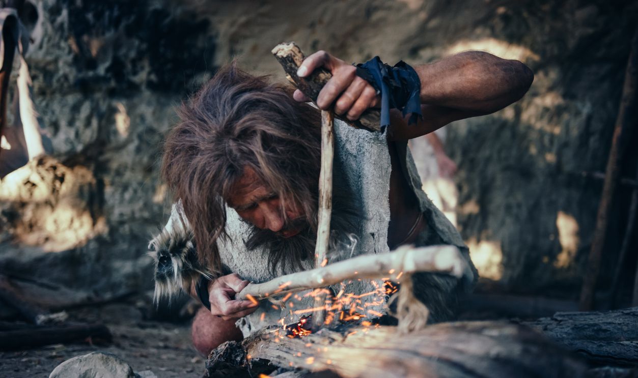 Neanderthals trying to make fire