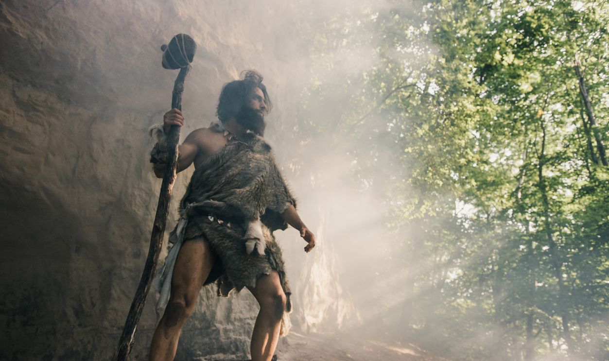 Primeval Caveman Wearing Animal Skin
