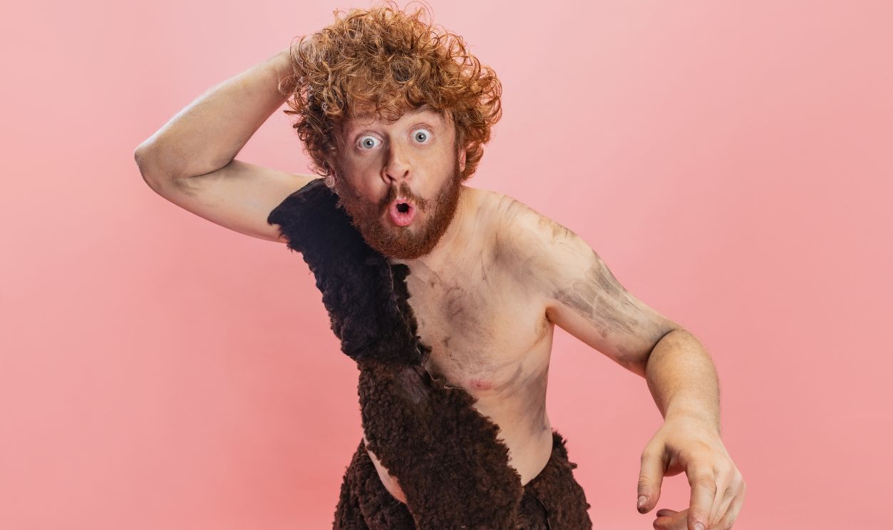 Man getup as Neanderthals