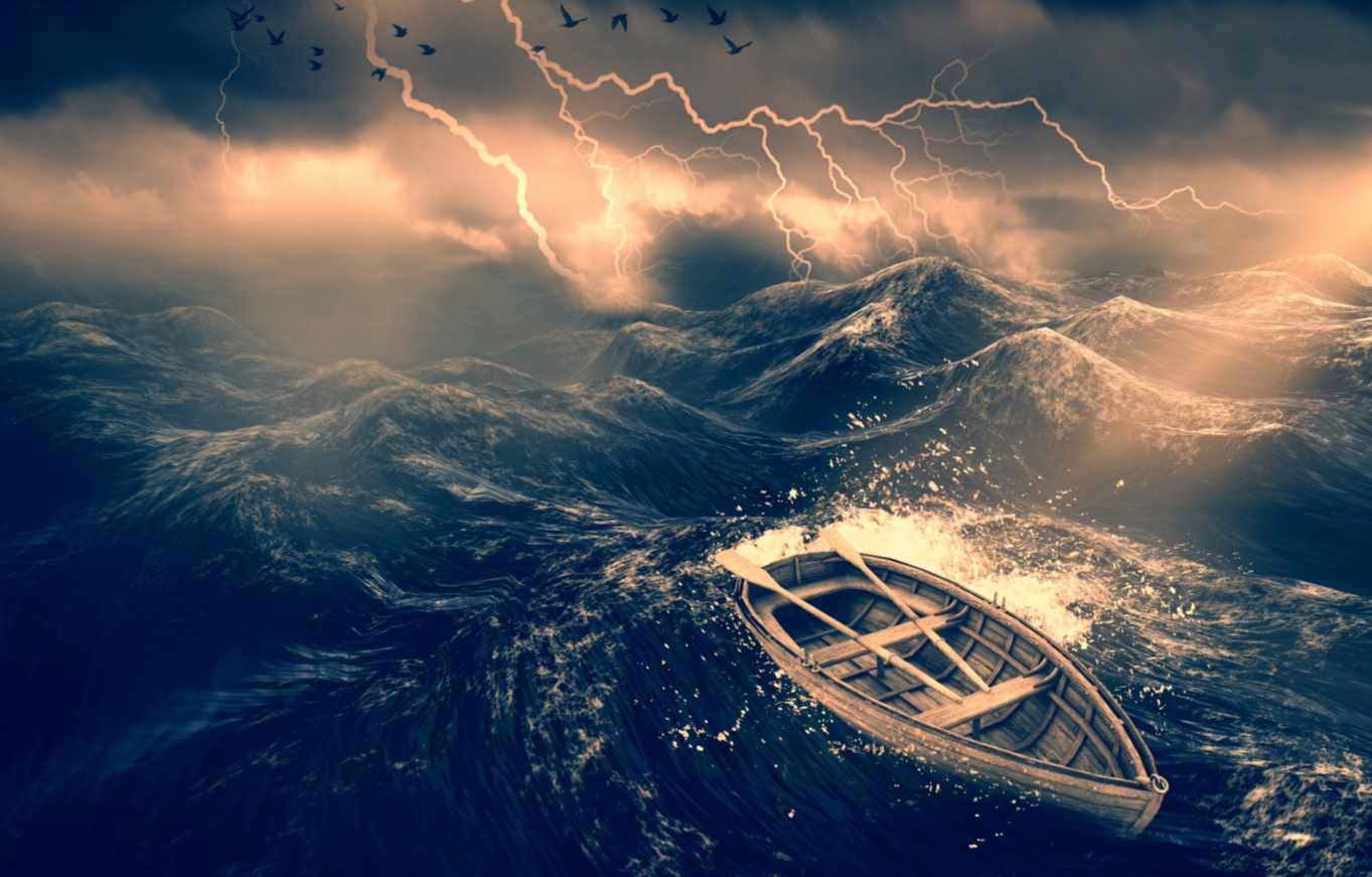 Wooden Boat In A Stormy Sea