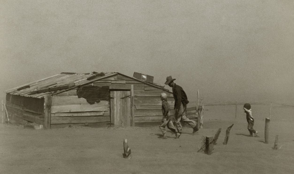 Farmer Walking In Dust Storm Cimarron County