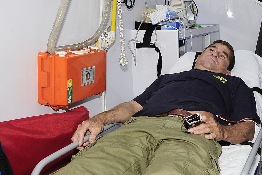 Salvadorean castaway Jose Salvador Alvarenga  in an ambulance