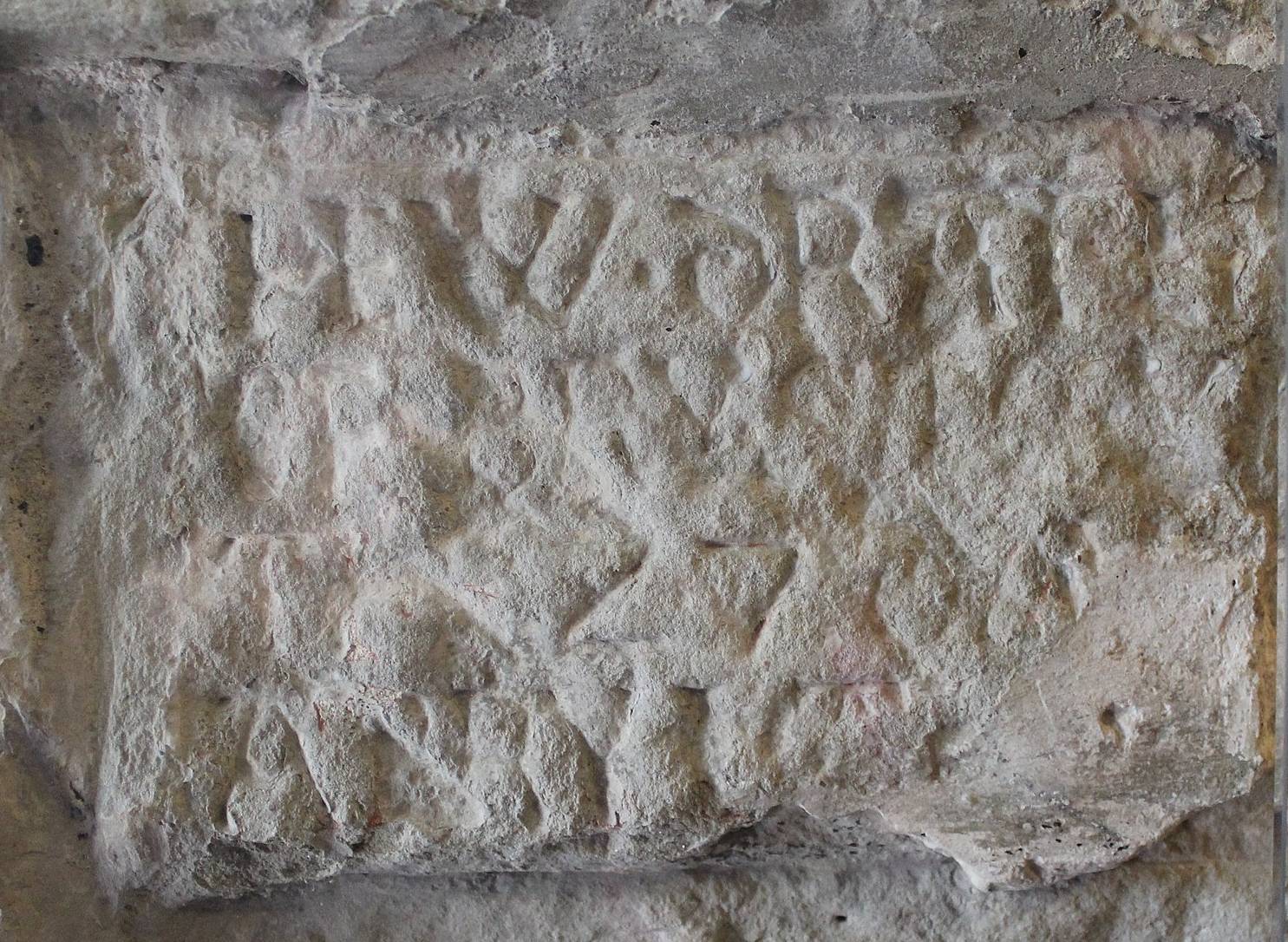 A carving reading ‘Hew Draper of Brystow the 27 day Janry 156’.