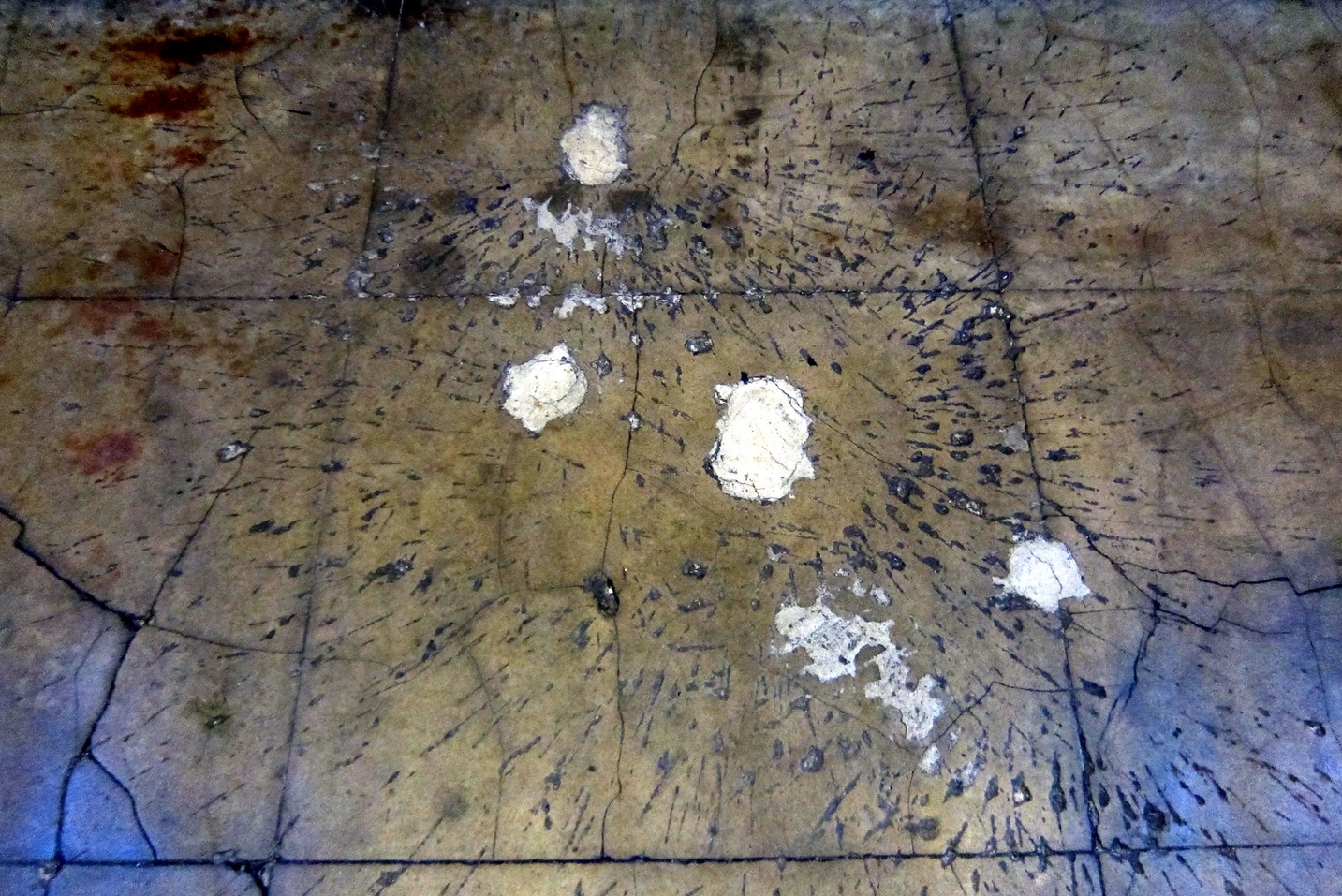 The pock marks on the floor are the result of grenades dropped through the roof from a US Marine attack on the Alcatraz