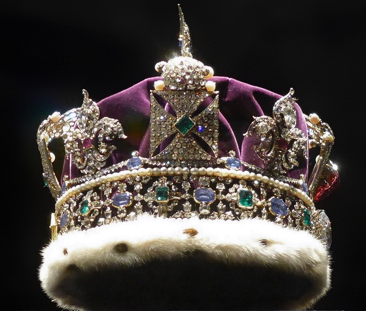 Imperial State Crown side view from bottom up with the front to the right
