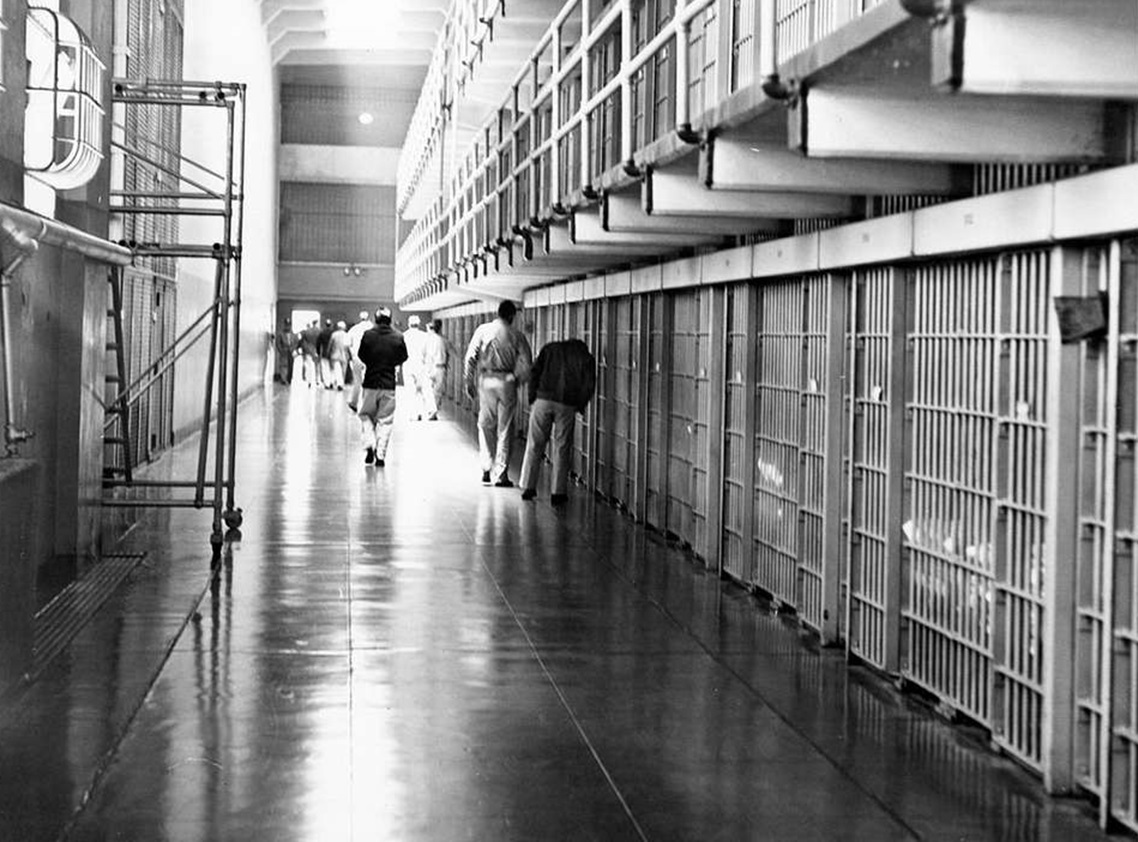 Several Alcatraz inmates heading out to the Rec yard - 1916