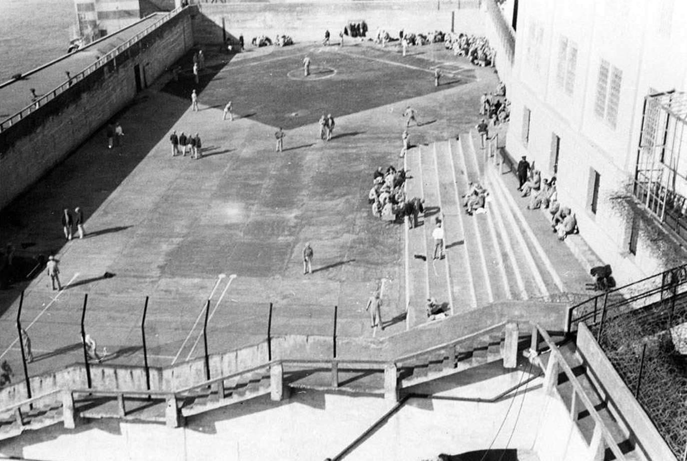 Alcatraz Recreation yard with inmates - 1960